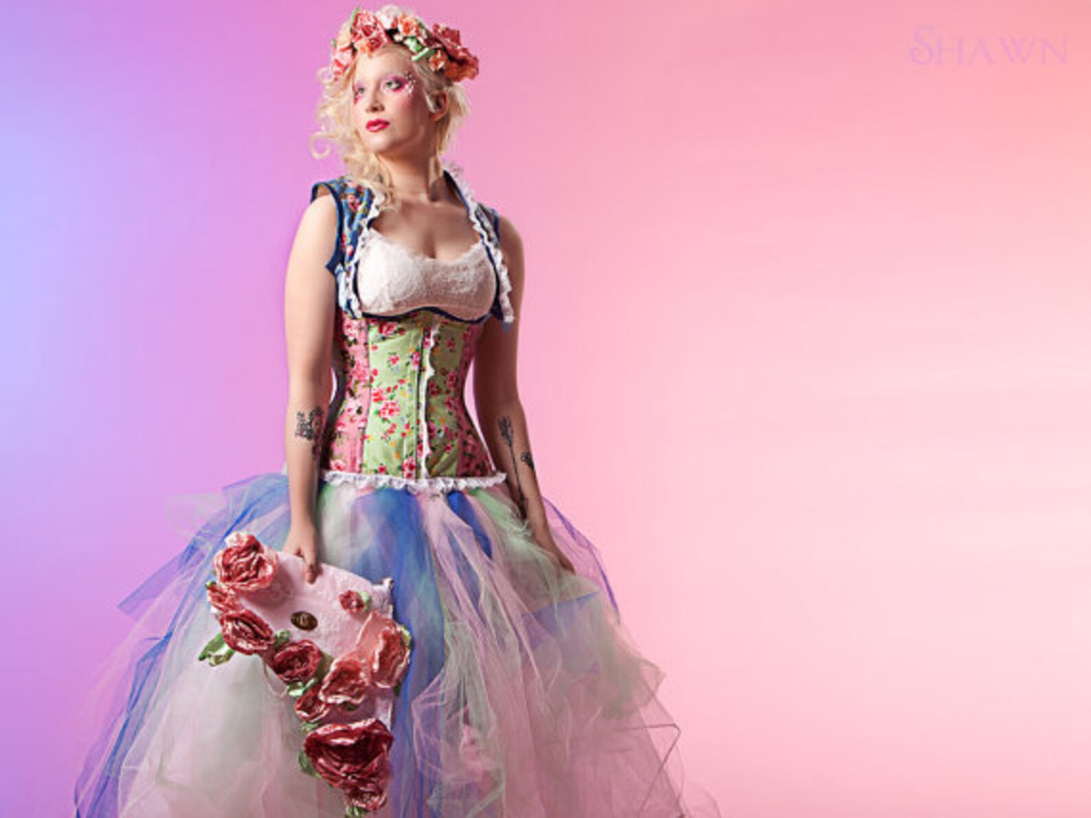 Telles Fuchsia Floral Net Overlay Underbust Corset main image 1