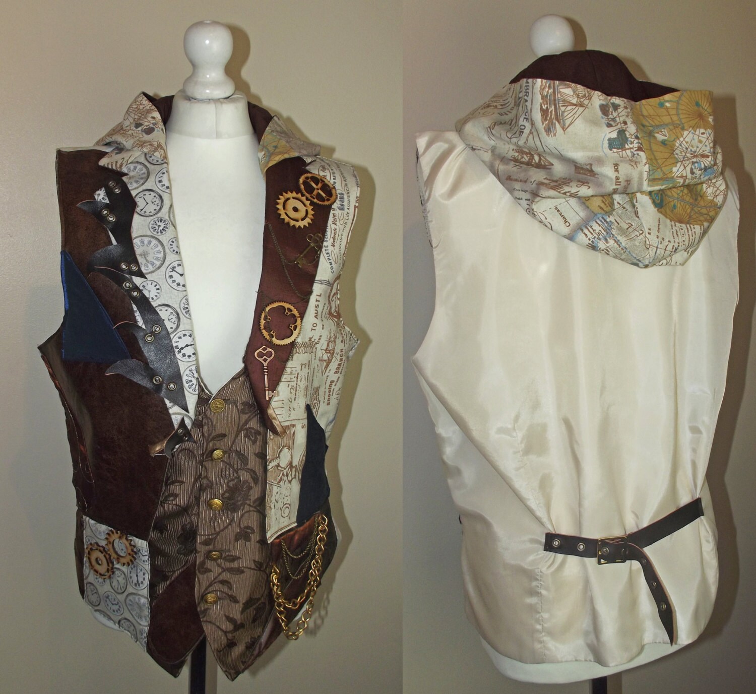 Image of Steampunk Mens Waistcoat - Steampunk Groom Hood Made To Order