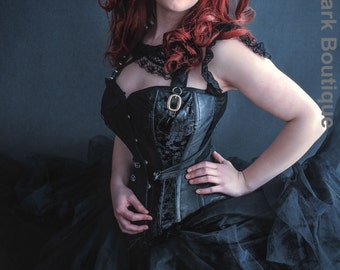 Gothic corset- black steampunk corset costume/ cosplay.  Made to measure