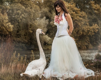 Verkauf Ex Display Hochzeit Mieder UK 8- Boho Lace Hochzeit- mit Blumen Detail.