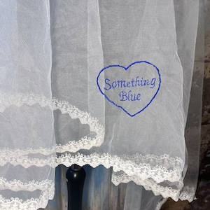 Embroidered &#39;Something blue&#39; ivory veil