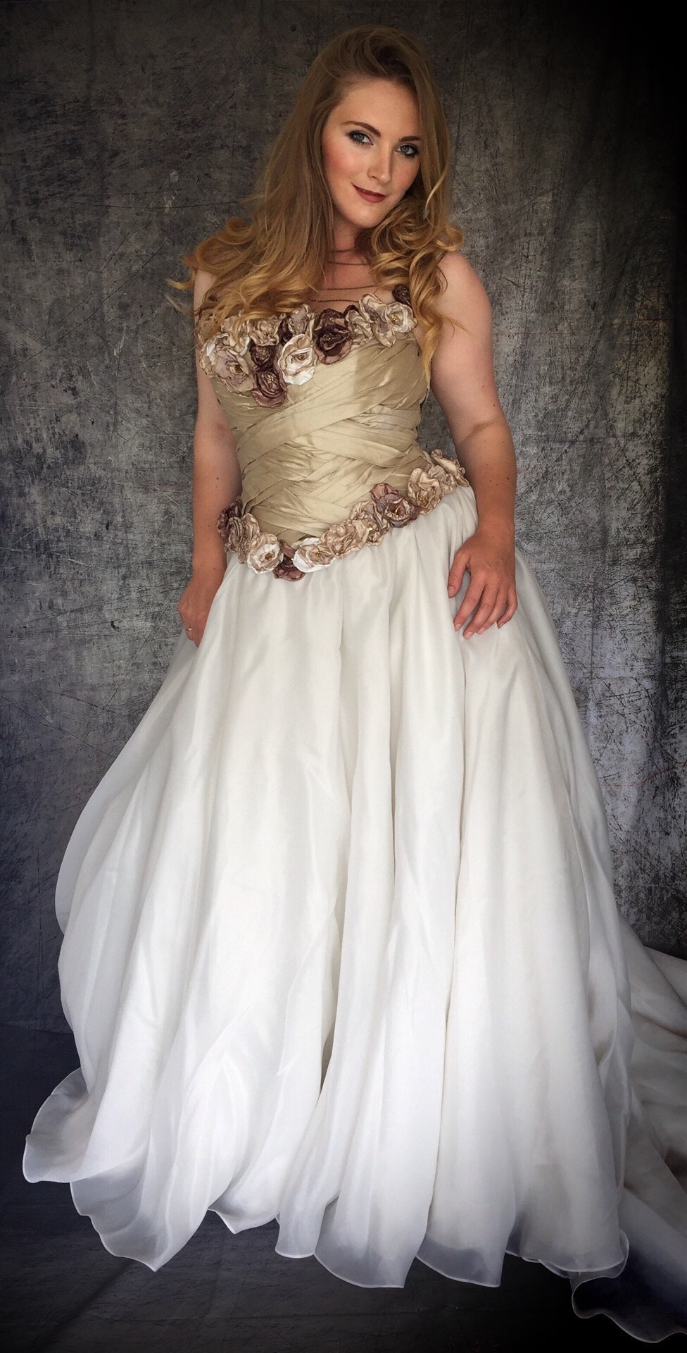 SALE. Alternative steampunk wedding dress  ivory white and gold UK 8 8