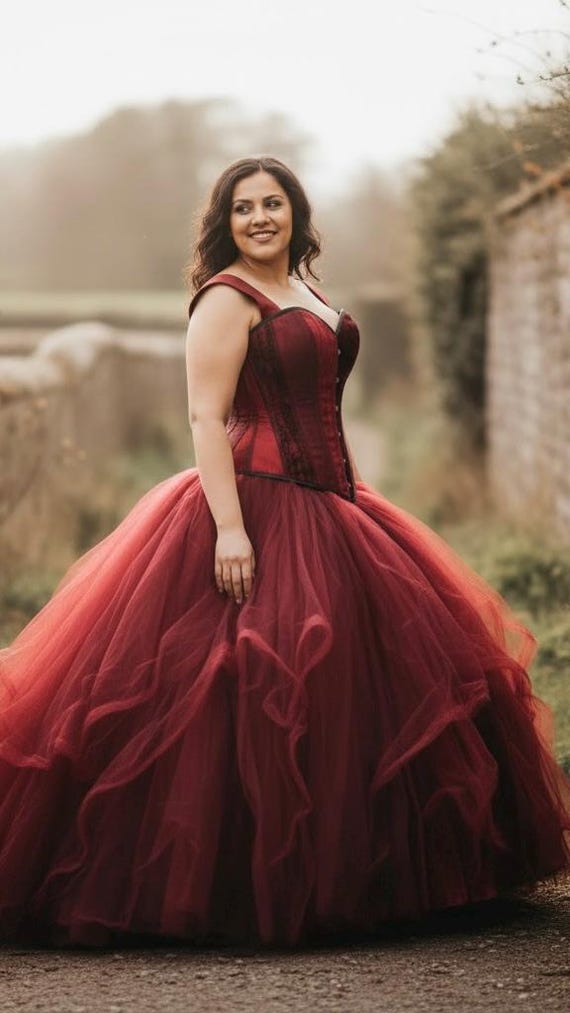 red corset wedding dress Gothic red wedding dress- Alternative wedding dress- Custom MADE TO ORDER