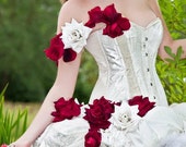 Alternative wedding dress- alternative prom dress with white and red roses. Made to measure