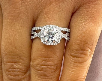 EGL USA Certified Cushion Cut Diamond Engagement Ring And Matching Band 14k White Gold Bridal Wedding Ring Set Halo Style 2.50ctw H-VS2