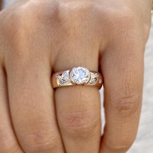 Round Cut Moissanite And Natural Diamonds Semi Bezel Set Engagement Ring Set In 14K Solid And Heavy Rose Gold Wedding Bridal Ring 1.06ctw