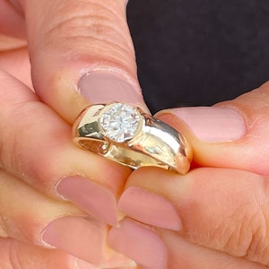 Round Cut Diamond Engagement Ring Semi Bezel Set IGI Certified 14k Solid Yellow Gold Bridal Ring Bezel Set Wedding Ring Solitaire 1.00ct