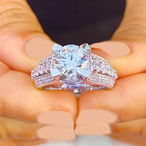 Round Cut Moissanite Engagement Ring 14K Solid And Heavy White Gold Prong Set Bridal Ring Filigree Style Wedding Ring For Her 3.50ctw