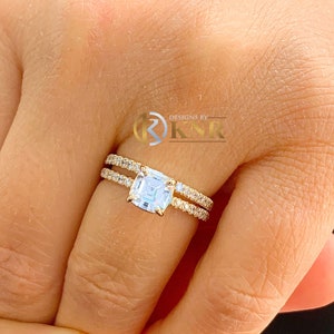 14K Solid Yellow Gold Asscher Cut and Round Cut Natural Diamond Engagement Ring And Band Prong Set Wedding Bridal 1.50ctw