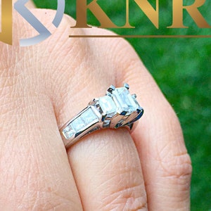 Emerald Cut Natural Diamond Engagement Ring Three Stone Style Bridal Wedding Anniversary Women&#39;s Wedding Ring 14k Solid White Gold 1.40ctw