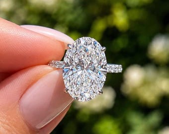 IGI Certified Oval Shape And Round Cut Diamond Engagement Ring Hidden Halo Style Wedding Ring Women's Bridal Ring 14K Solid White Gold 5.25