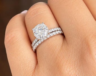 Round Cut Diamond Engagement Ring And Matching Band Inner Halo IGI Certified Wedding Set 14k White Gold Women's Bridal Set 2.00ctw