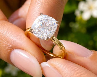 IGI Certified Cushion Cut Diamond Engagement Ring Solitaire Wedding Ring Four Prong Bridal Ring 14K Solid Yellow Gold Propose Ring 4.00ct