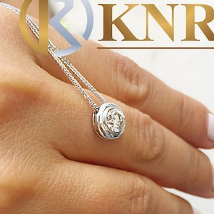 Round Cut Natural Diamond Pendant Necklace Bezel Set Solitaire Necklace And Chain Anniversary Gift Wedding Pendant 14k Solid White Gold 0.50