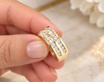 Round Cut Cvd Diamonds Ring Men's 14K Solid And Heavy Yellow Gold Diamond Band Channel Set Style Men's Wedding Ring Band For Him 2.00ctw