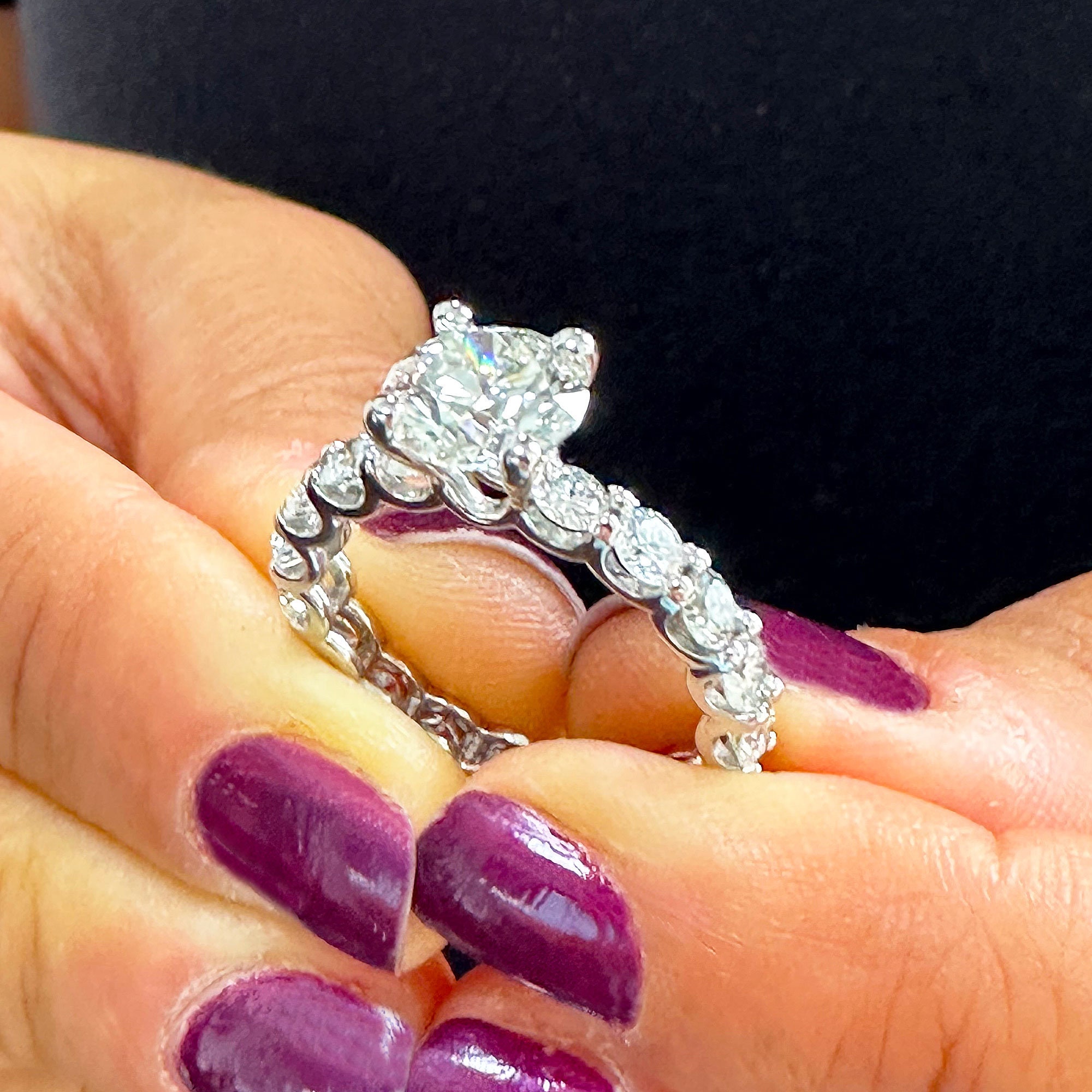 Round Cut Moissanite Engagement Ring Eternity Style Set in 14k Solid ...