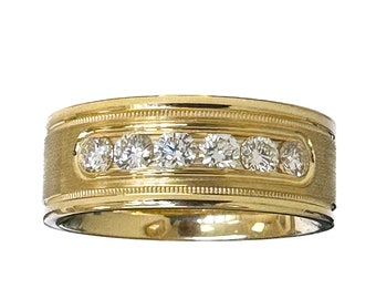 Men's 14K Solid And Heavy Yellow Gold Round Cut Natural Diamonds Ring Band Channel Set Style 0.50ctw