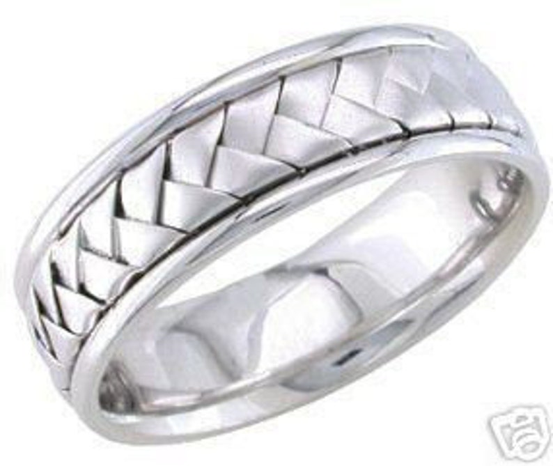 14k white gold mens 7mm link braided wedding band Etsy