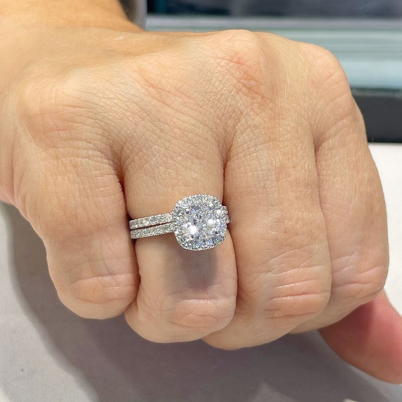 Ensemble de bagues de fiançailles en Moissanite, or blanc