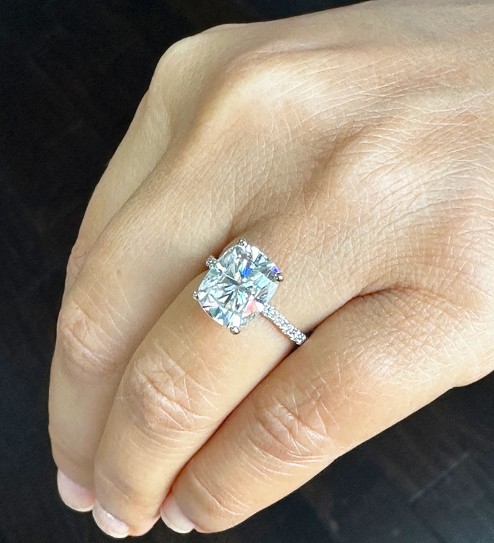 Cushion cut with round side stones clearance