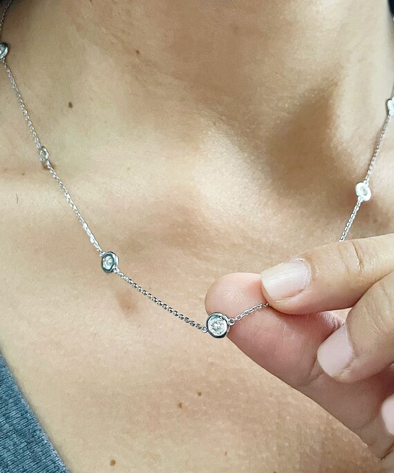 Collana In Oro Bianco 18 KT Montatura 4 Griffe Con Diamante Taglio Rot - Zahir Gioielli - Foto 4