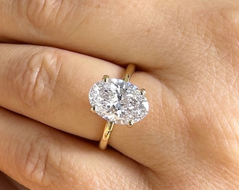 Oval Shape Moissanite Engagement Ring Solitaire Four Prong Set Bridal Wedding Ring For Her Minimalist Design 14k Solid Yellow Gold 3.00ct