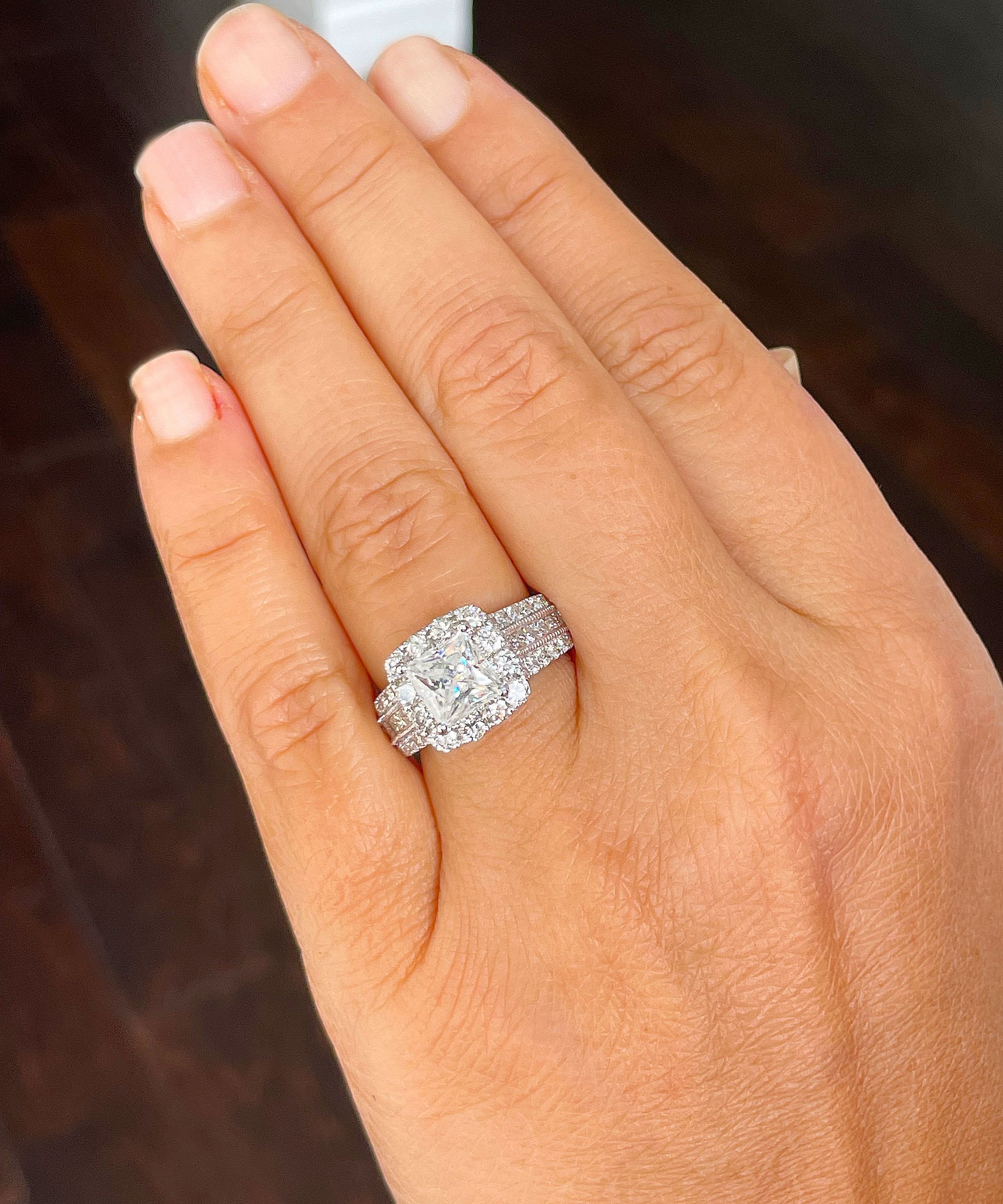 GIA Certified 14k Solid and Heavy White Gold Princess Cut