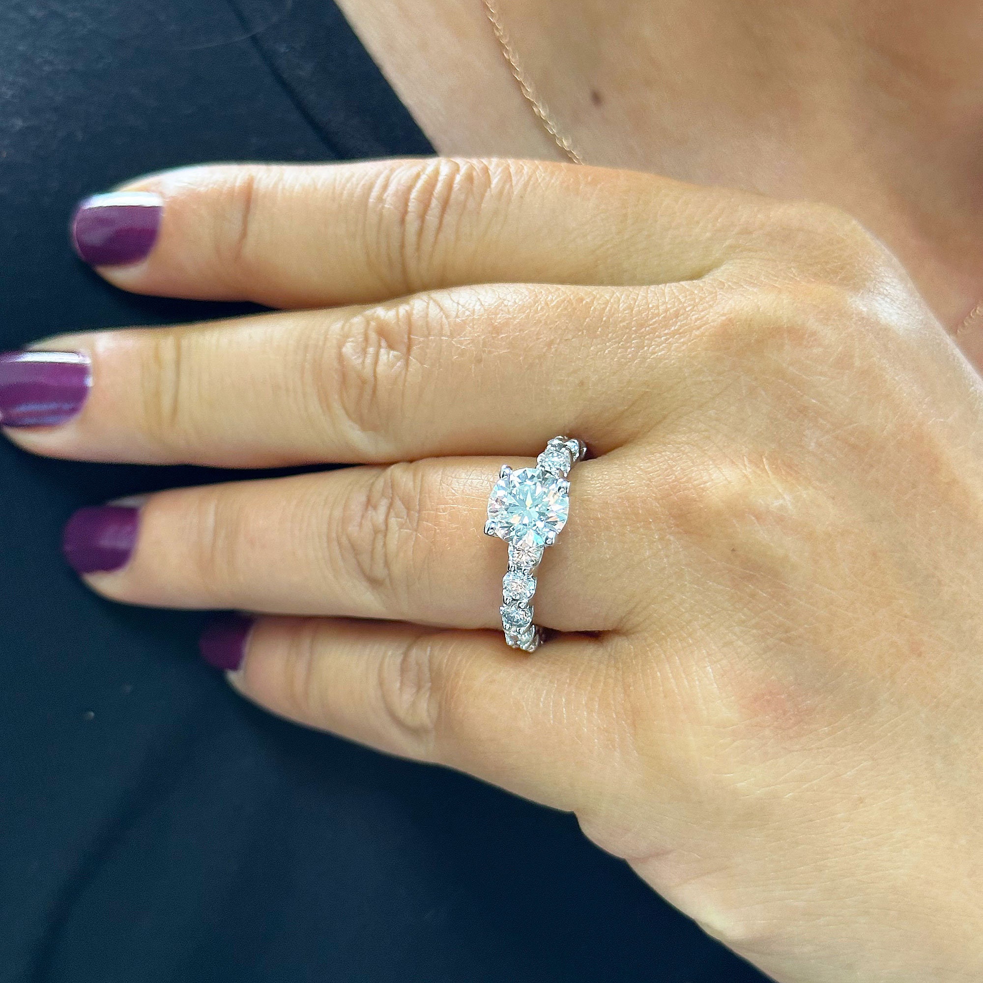 Round Cut Moissanite Engagement Ring Eternity Style Set in 14k Solid ...