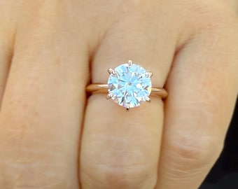 Round Cut Moissanite Engagement Ring Solitaire Bridal Ring 14k Solid Rose Gold Wedding Ring Six prong set Moissanite Solitaire 3.00ct