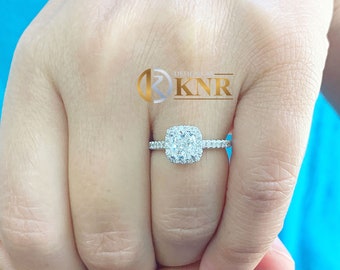 Women's Stunning 14k solid white gold cushion and Round cut diamond engagement ring halo natural diamonds 1.60ctw