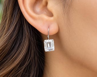 Emerald Cut IGI CERTIFIED Earrings Huge 6.00 Carat Prong set 14k Solid White Solid Gold Bridal Gift Wedding Engagement French Post Setting