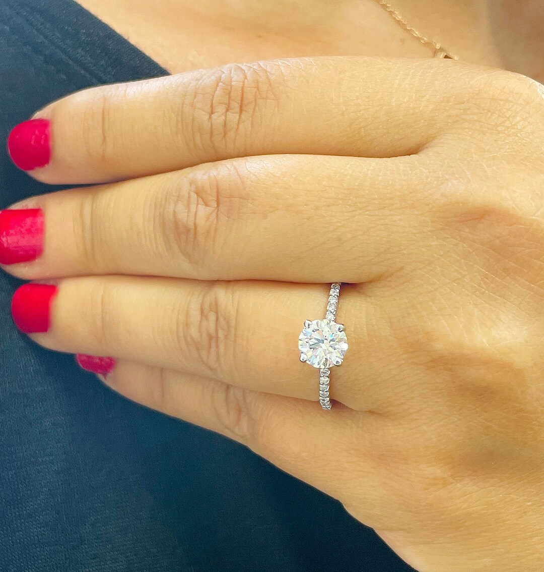 Round Cut Moissanite Engagement Ring 14k Solid White Gold Wedding ...