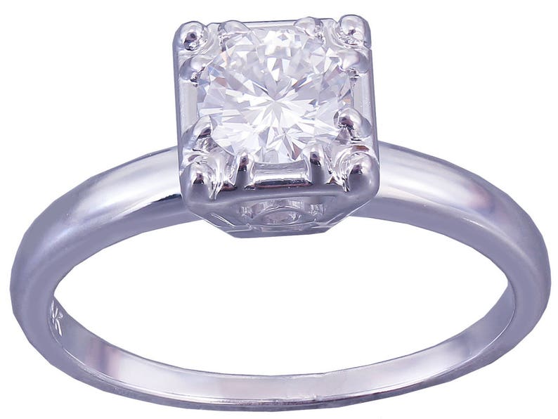 Super sale period limited 14k White Gold Round Cut Diamond Ring Deco Engagement Max 66% OFF Solita Art