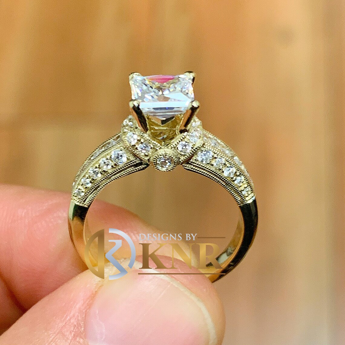 Women's 14k solid yellow gold princess and round cut | Etsy