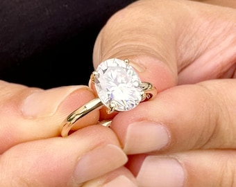 Oval Shape Moissanite Engagement Ring Solitaire 14k Solid Yellow Gold Bridal Ring Wedding Ring Anniversary Ring Solitaire Four Prong 3.00ct