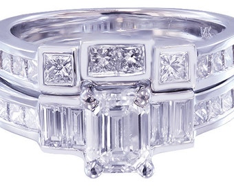 14k white gold emerald cut diamond engagement ring and band 2.30ct i-vs2 egl usa