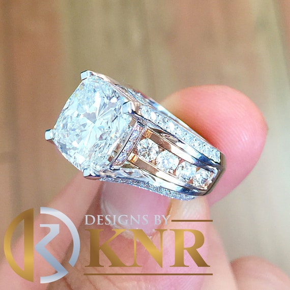 Huge 6 50 Carat Women S 14k Solid White Gold Cushion Cut Etsy