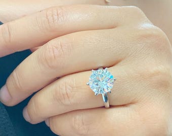 Round Cut IGI Certified Diamond Engagement Ring Crown Prong Style Solitaire Split Shank 14k Solid White Gold Wedding Bridal Ring 5.00ct