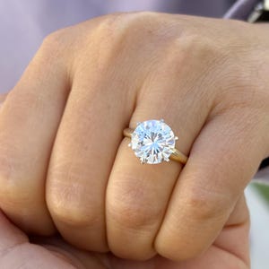 Round Cut Moissanite Engagement Ring Solitaire Set in 14k Solid Yellow Gold Bridal Ring Six Prong Set Wedding Ring Minimalist Style 5.00ct