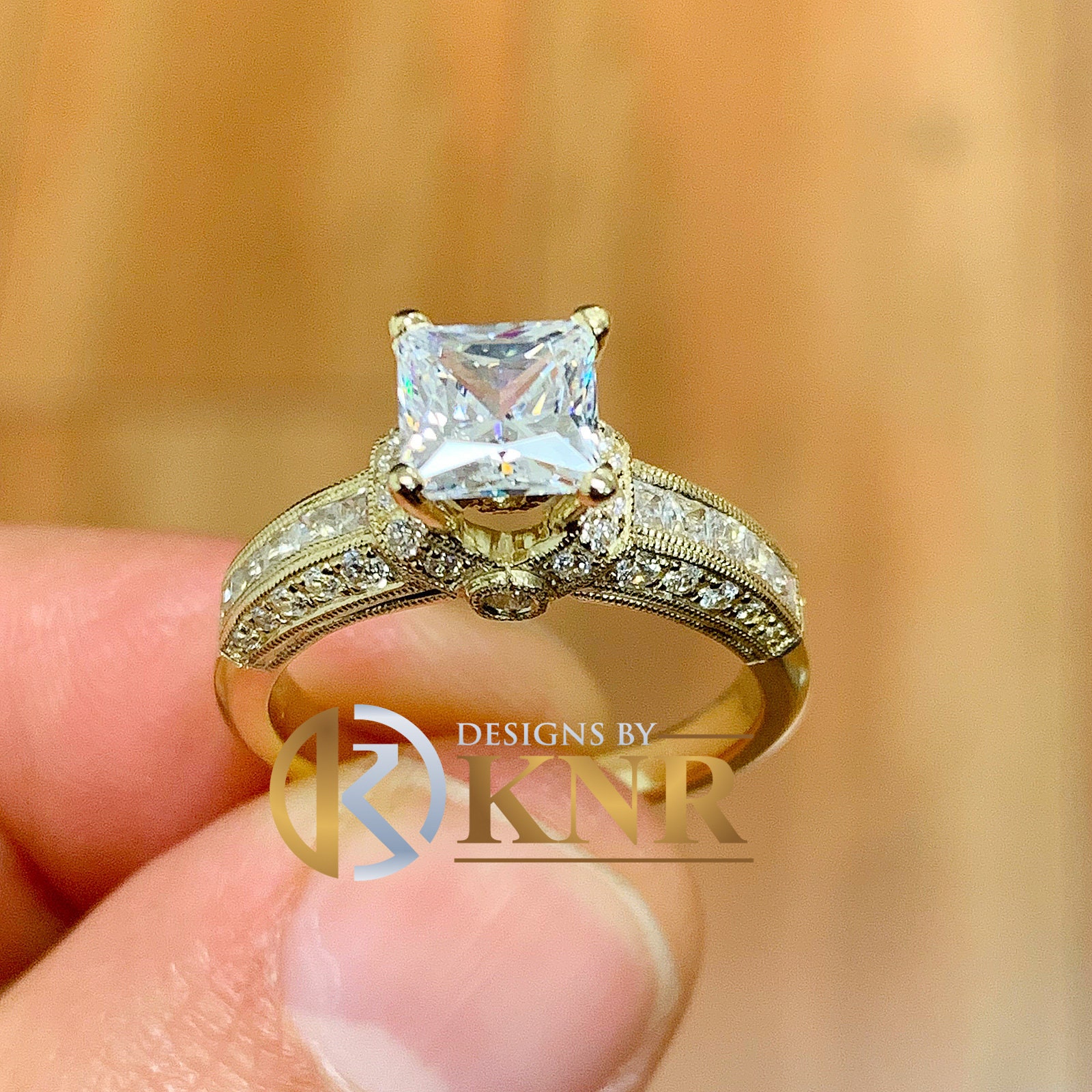 Women's 14k solid yellow gold princess and round cut | Etsy