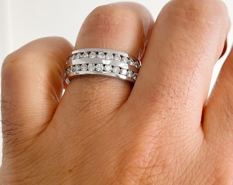 Round Cut Cvd Diamonds Ring Men's 14K Solid And Heavy White Gold Diamond Band Channel Set Style Men's Wedding Ring Band For Him 2.00ctw