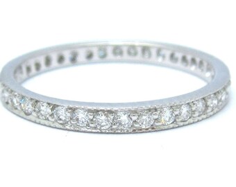 14K White Gold Round cut diamond eternity anniversary band, bridal, natural diamonds, gift, prong set, deco 0.60ctw