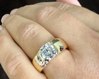 Round Cut Diamond Engagement Ring Semi Bezel Set Solitaire Bridal Ring IGI Certified 14k Solid Yellow Gold Wedding Solitaire Ring 2.00 F-VS2