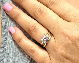 Emerald Cut IGI Certified Diamond Ring And Matching Band Solitaire Four Prong Set Wedding Set 14K Solid Yellow Gold Bridal Set 2.00ct F-VS2