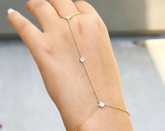 Finger Bracelet CVD Diamond Ring Bracelet 14k Solid White Gold Gold Hand Chain Diamond Bracelet Chain Diamond Bracelet Bezel Set 0.30ctw