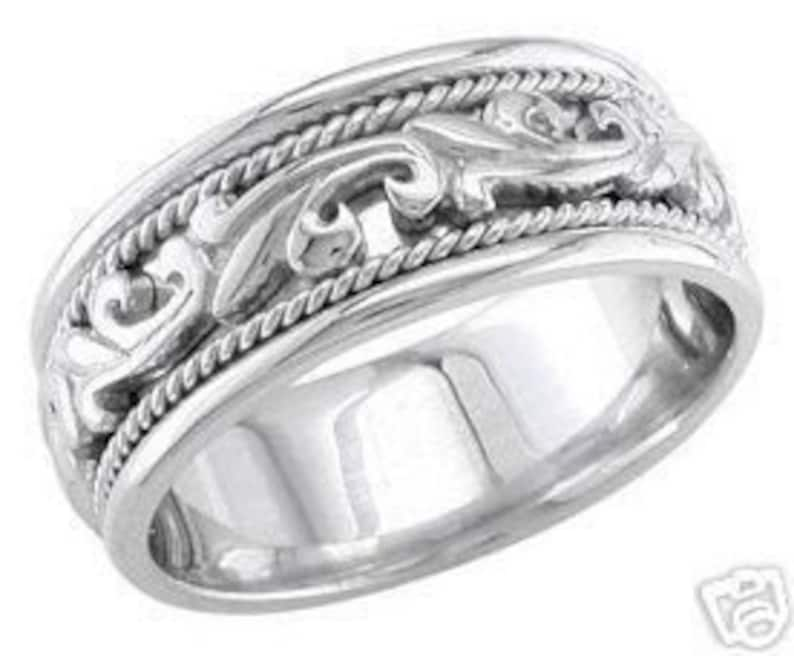 14k white gold mens 9mm link braided wedding band Etsy