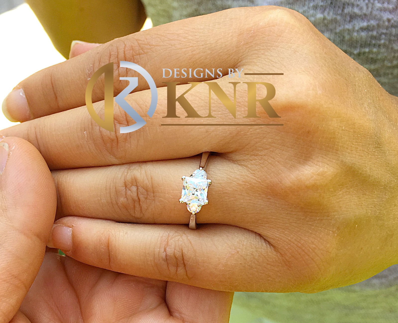 14k Solid White Gold Princess and Round Cut Diamond Engagement Ring ...