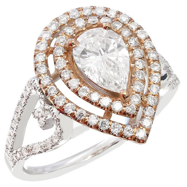 18k white and rose gold pear shape diamond engagement ring art | Etsy