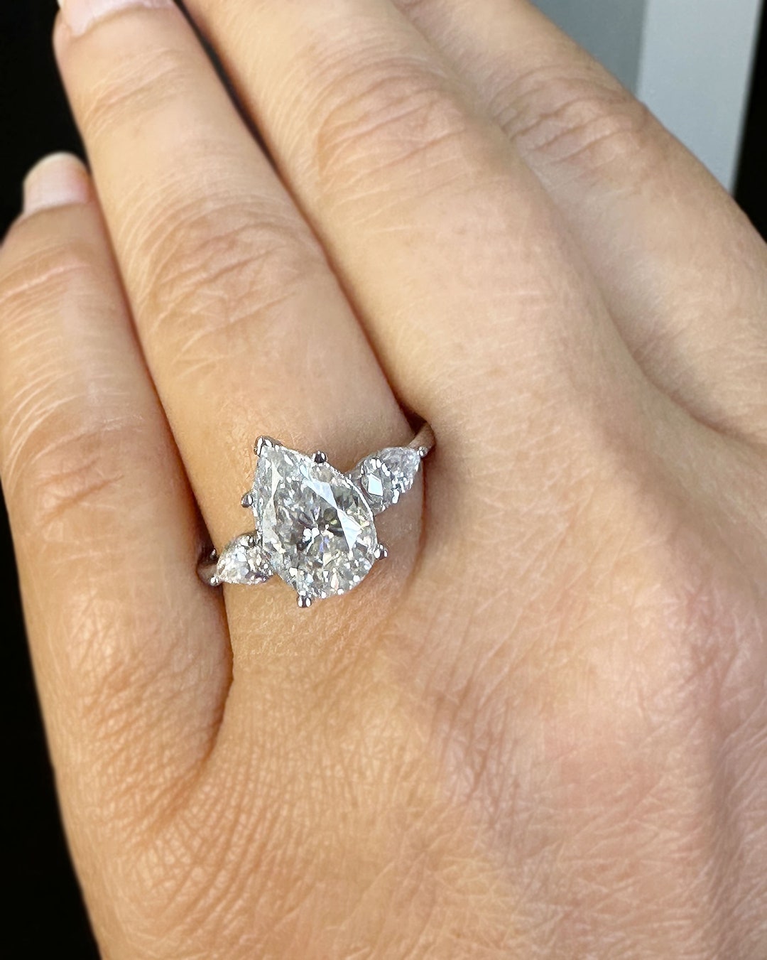 Pear Shape Diamond Engagement Ring IGI Certified 14k Solid White Gold ...
