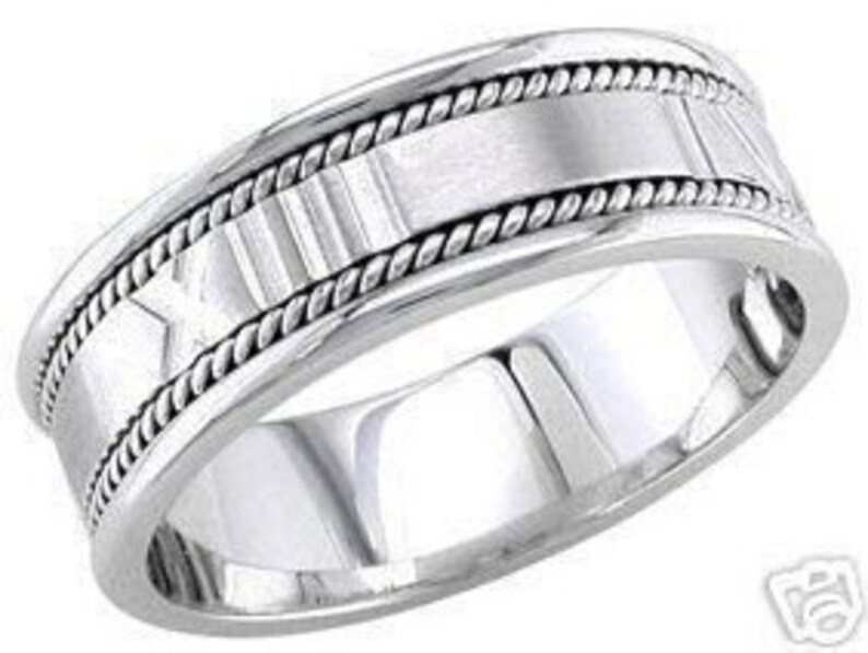 14k white gold mens 8mm roman numerals wedding band Etsy